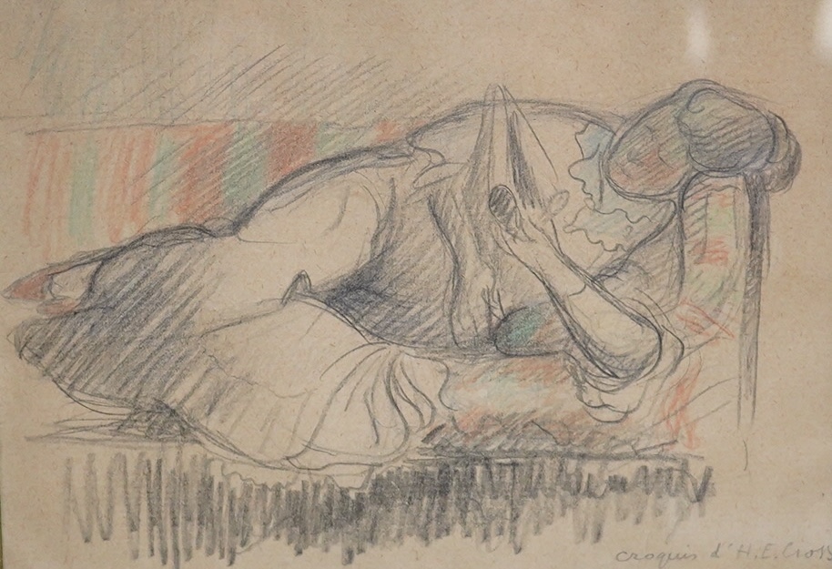 Henri Edmond Cross (French, 1856-1910), coloured crayon, Study of a sleeping woman, signed in pencil, details verso, 14.5 x 20cm. Condition - fair